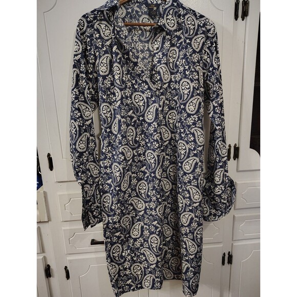 Brooks Brothers Navy Paisley Dress Size 14 100% Cotton - Picture 1 of 7